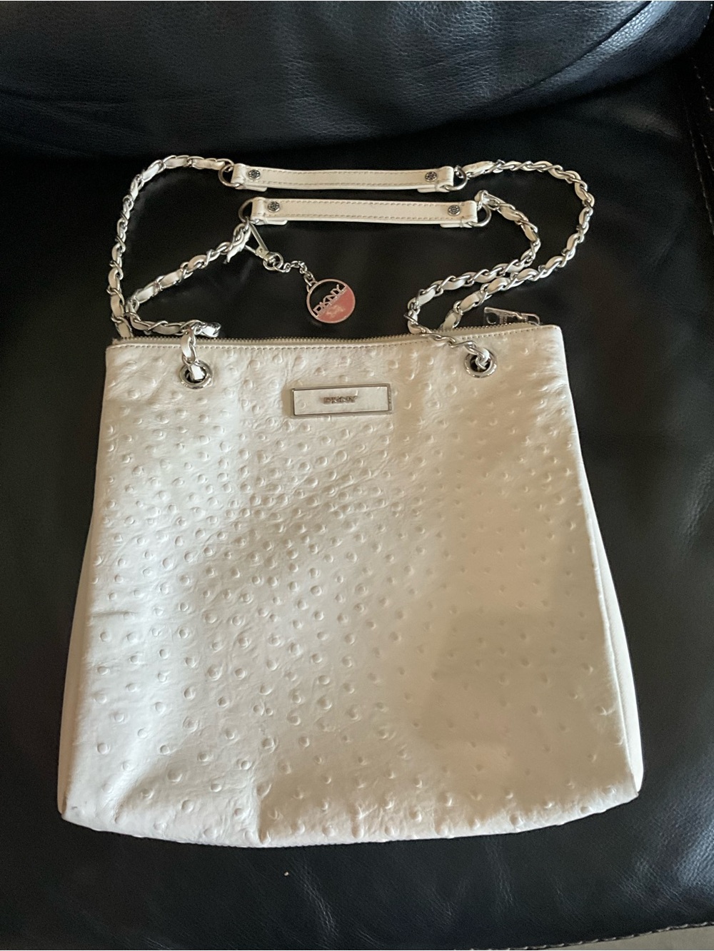 DKNY Ostrich-Embossed Leather Shoulder Bag with Chain Strap